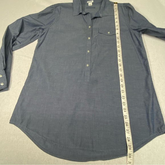 J Crew Factory Womens Long Sleeve Roll Tab Blue Chambray Popover Tunic Top Med. - Picture 8 of 12